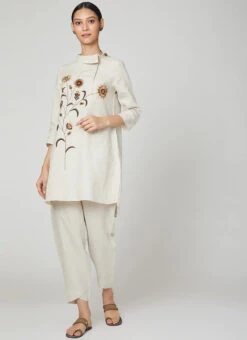 Cream Rayon Slub Kurta Straight Pant Set Work Wear -C Bazaar Shop cream rayon slub kurta straight pant set krsdvcsvts13 u