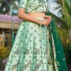 Sea Green Satin Blend Embroidered A Line Lehenga Party Wear