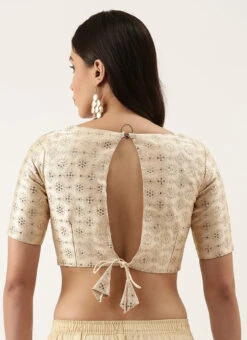 Cream Silk Embroidered Work Blouse Party Wear -C Bazaar Shop cream silk embroidered work blouse blspfb137cr b