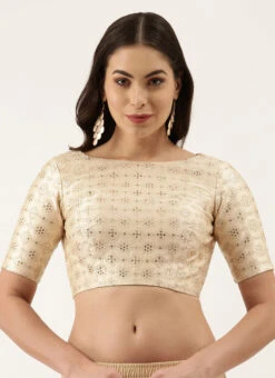 Cream Silk Embroidered Work Blouse Party Wear -C Bazaar Shop cream silk embroidered work blouse blspfb137cr u