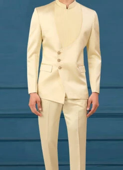 Cream Terry Rayon Satin Bandhgala Suit