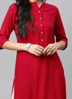 Crimson Red Rayon Soild Stitched Kurta Palazzo Set Work Wear
