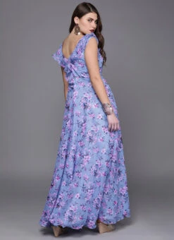 Blue Digital Print V Neck Gown After Six Wear 9 Blue Digital Print V Neck Gown After Six Wear -C Bazaar Shop custom made blue digital print v neck gown IWBS01907078 b