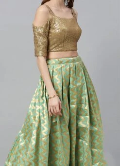 Gold N Green Box Pleated Lehenga Festive Wear