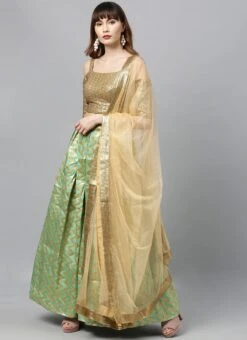 Gold N Green Box Pleated Lehenga Festive Wear -C Bazaar Shop custom made gold n green box pleated lehenga GHBS01909799 u