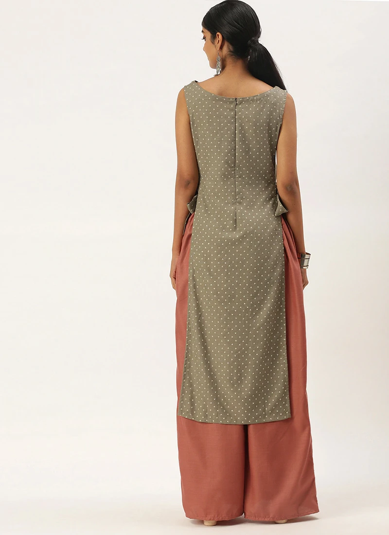 Grey Foil Printed Kurta Set After Six Wear 4 Grey Foil Printed Kurta Set After Six Wear - Image 4