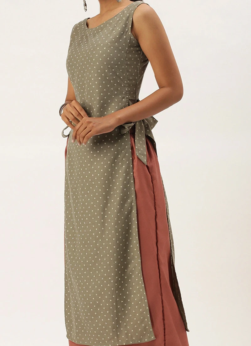 Grey Foil Printed Kurta Set After Six Wear 1 Grey Foil Printed Kurta Set After Six Wear