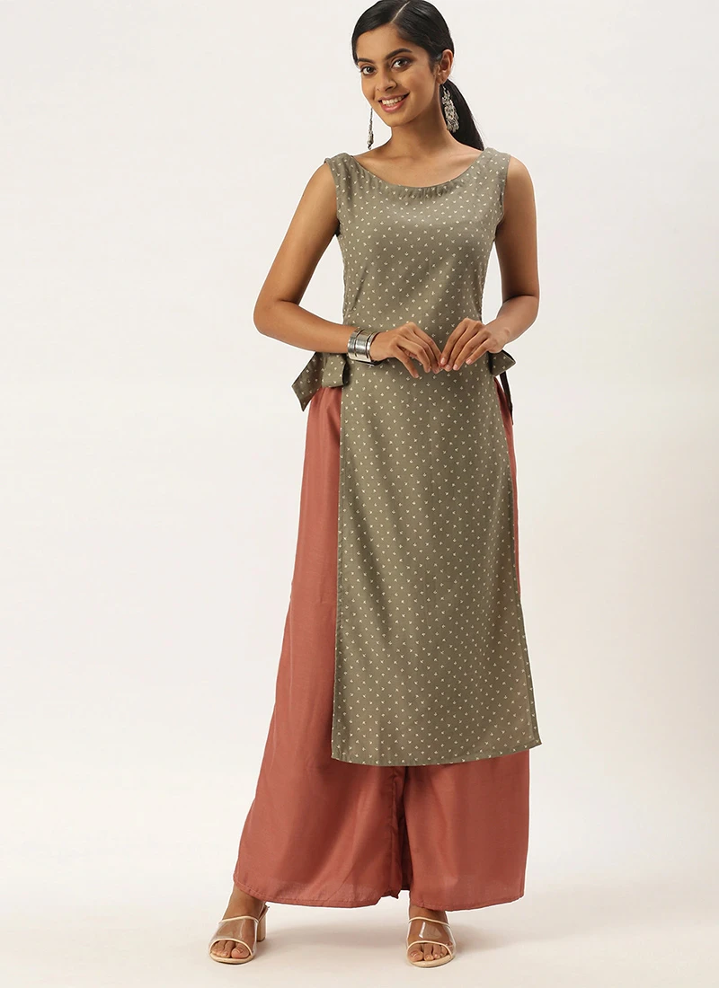Grey Foil Printed Kurta Set After Six Wear 3 Grey Foil Printed Kurta Set After Six Wear - Image 3