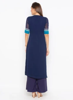 Dark Blue Georgette Thread Work Kurta Palazzo Set After Six Wear -C Bazaar Shop dark blue georgette thread work kurta palazzo set krsmnc1978ks b
