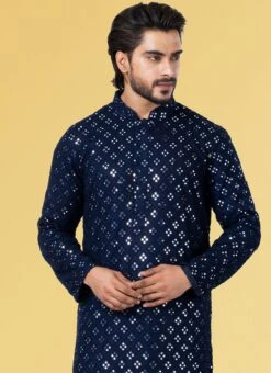 Dark Blue Georgette Tikki Work Kurta Pyjama Party Wear -C Bazaar Shop dark blue georgette tikki work kurta pyjama kpkvs310 b