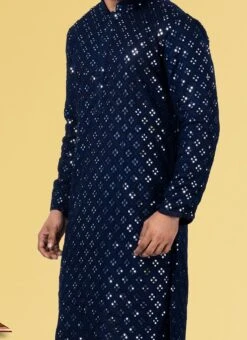 Dark Blue Georgette Tikki Work Kurta Pyjama Party Wear