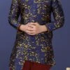 Dark Blue Heavy Silk Boys Indowestern Sherwani Party Wear