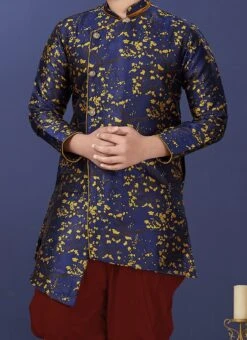 Dark Blue Heavy Silk Boys Indowestern Sherwani Party Wear