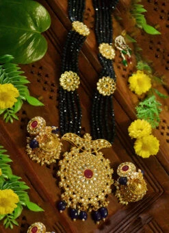 Dark Blue Necklae Set With Earrings Party Wear -C Bazaar Shop dark blue necklae set with earrings jyasvcbklgn004 b