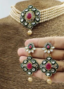 Dark Green Alloy Beads Choker Set Party Wear -C Bazaar Shop dark green alloy beads choker set jynsjscsa1001 b