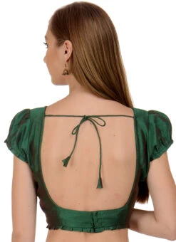 Dark Green Art Dupion Silk Plain Blouse Festive Wear -C Bazaar Shop dark green art dupion silk plain blouse bldiw14 b