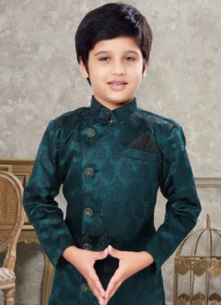 Dark Green Art Silk Jacquard Indowestern Sherwani Party Wear 5 Dark Green Art Silk Jacquard Indowestern Sherwani Party Wear -C Bazaar Shop dark green art silk jacquard indowestern sherwani kdbsgr623 b