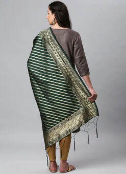 Dark Green Benarasi Silk Jacquard Woven Dupatta Festive Wear -C Bazaar Shop dark green benarasi silk jacquard woven dupatta dpsli1402106grn b