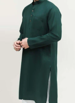 Dark Green Blended Cotton Kurta Pyjama Festive Wear