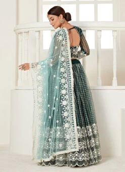 Dark Green Heavy Net Sequins Embroidery Umbrella Lehenga Party Wear -C Bazaar Shop dark green heavy net sequins embroidery umbrella lehenga ghsom3002 b