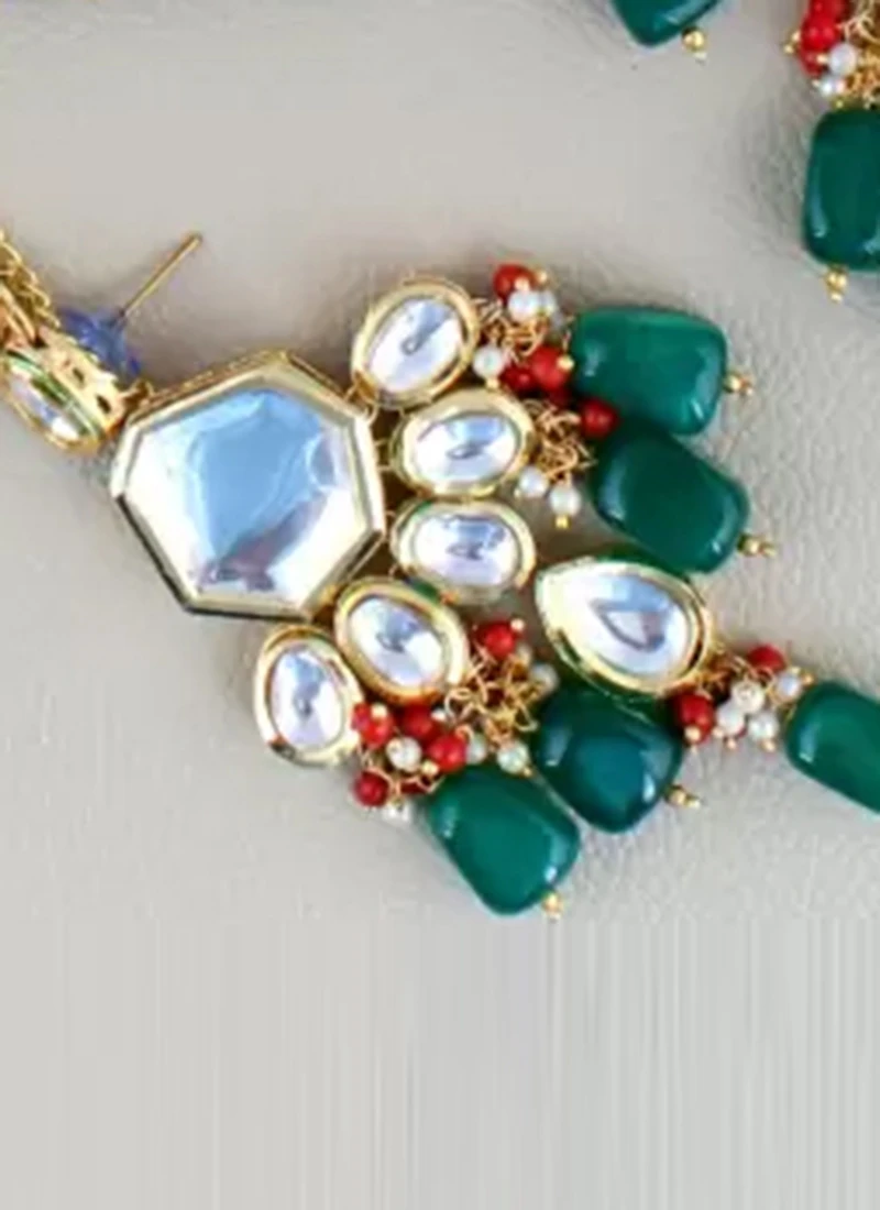 Dark Green Necklace Set Party Wear 1 Dark Green Necklace Set Party Wear