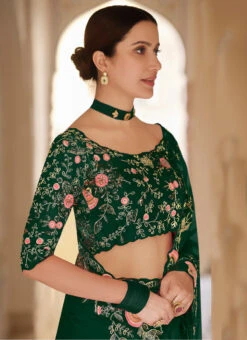 Dark Green Organza Embroidered N Sequins Saree Party Wear -C Bazaar Shop dark green organza embroidered n sequins saree sasak33627608 b