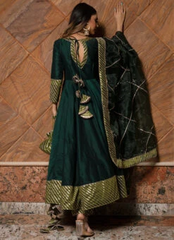 Dark Green Pure Cotton Gota Patti Work Anarkali Suit Party Wear -C Bazaar Shop dark green pure cotton gota patti work anarkali suit sljpjhc400 b