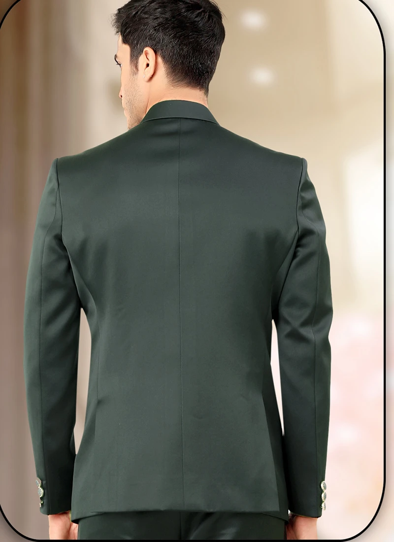 Dark Green Terry Rayon Satin Bandhgala Suit 3 Dark Green Terry Rayon Satin Bandhgala Suit - Image 3