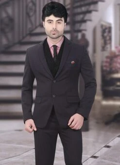 Dark Grey Terry Rayon Lapel Suit -C Bazaar Shop dark grey terry rayon lapel suit sumdc3450 b