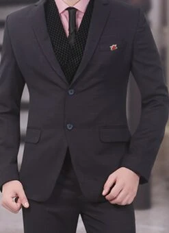 Dark Grey Terry Rayon Lapel Suit
