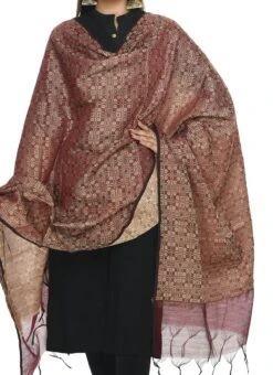 Dark Maroon Handloom Cotton Weaving Work Dupatta Work Wear