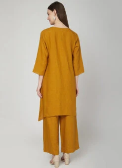 Dark Mustard Linen Kurta Palazzo Set Work Wear 7 Dark Mustard Linen Kurta Palazzo Set Work Wear -C Bazaar Shop dark mustard linen kurta palazzo set krsdvcsvts08 b
