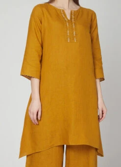 Dark Mustard Linen Kurta Palazzo Set Work Wear