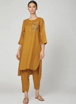 Dark Mustard Rayon Slub Kurta Straight Pant Set Work Wear 6 Dark Mustard Rayon Slub Kurta Straight Pant Set Work Wear -C Bazaar Shop dark mustard rayon slub kurta straight pant set krsdvcsvts16 u