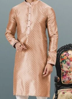 Dark Peach Banarasi Silk Embroidered Work Kurta Pyjama Party Wear