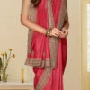 Dark Pink Art Silk Hand Work Saree Festive Wear