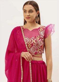Dark Pink Embroidered Georgette Blouse Festive Wear -C Bazaar Shop dark pink embroidered georgette blouse BLBS02305175 u