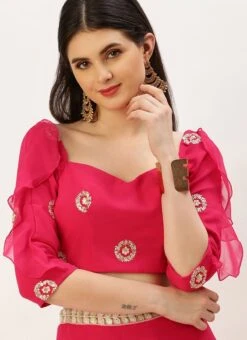 Dark Pink Embroidered Ruffles Style Blouse Party Wear -C Bazaar Shop dark pink embroidered ruffles style blouse BLBS02305212 u
