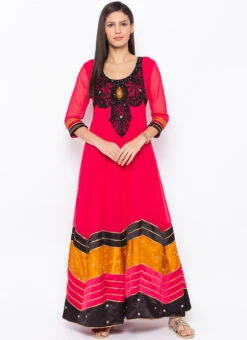 Dark Pink Georgette Embroidered Kurta Churidar Set After Six Wear -C Bazaar Shop dark pink georgette embroidered kurta churidar set krsmnc1898ks u