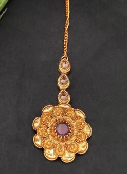 Dark Pink Kundan Maang Tikka Party Wear