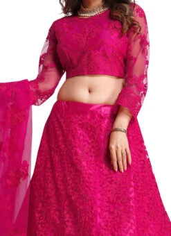 Dark Pink Net Embroidered N Stones Umbrella Lehenga Party Wear