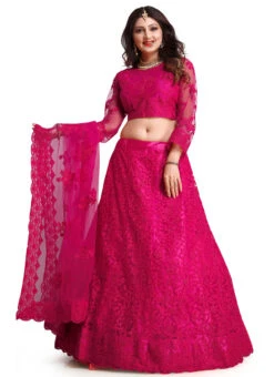 Dark Pink Net Embroidered N Stones Umbrella Lehenga Party Wear -C Bazaar Shop dark pink net embroidered n stones umbrella lehenga ghswe0038pink u
