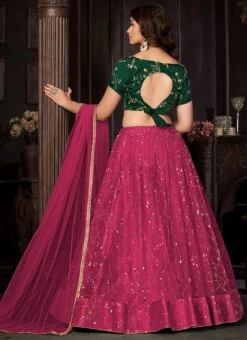 Dark Pink Net Embroidered Umbrella Lehenga Party Wear -C Bazaar Shop dark pink net embroidered umbrella lehenga ghsprt16947 b