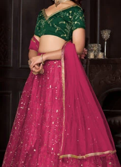 Dark Pink Net Embroidered Umbrella Lehenga Party Wear
