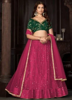 Dark Pink Net Embroidered Umbrella Lehenga Party Wear -C Bazaar Shop dark pink net embroidered umbrella lehenga ghsprt16947 u