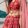 Dark Pink Organza Digital Print Umbrella Lehenga Party Wear