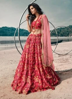 Dark Pink Organza Digital Print Umbrella Lehenga Party Wear -C Bazaar Shop dark pink organza digital print umbrella lehenga ghsak41595305 u