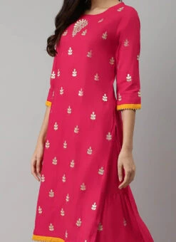 Dark Pink Rayon Embroidery Kurta Sharara Set Party Wear