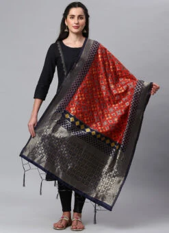 Dark Red Benarasi Silk Jacquard Woven Dupatta Festive Wear -C Bazaar Shop dark red benarasi silk jacquard woven dupatta dpsli1405113r u