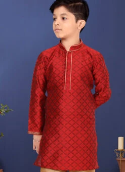 Dark Red Blackberry Silk Jacquard Boys Kurta Pyjama -C Bazaar Shop dark red blackberry silk jacquard boys kurta pyjama kdbmvs638 b
